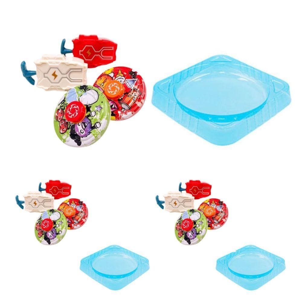 Beyblade Completo 2 Lançadores, 2 Discos e Arena Brinquedo Vermelho e Verde - Kit de 3 Unidades