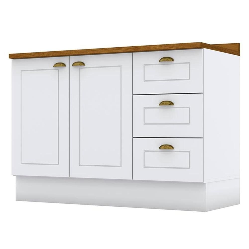 Balcão de Cozinha 120 cm Nova York Branco com Tampo Nature – Henn