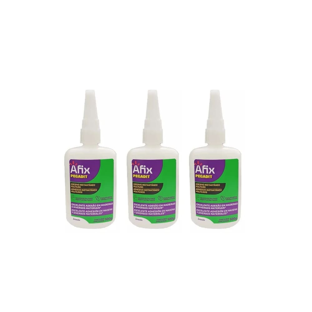 03 Cola Adesivo Instantânea Ultrarrápido AFIX ExtraForte 100g