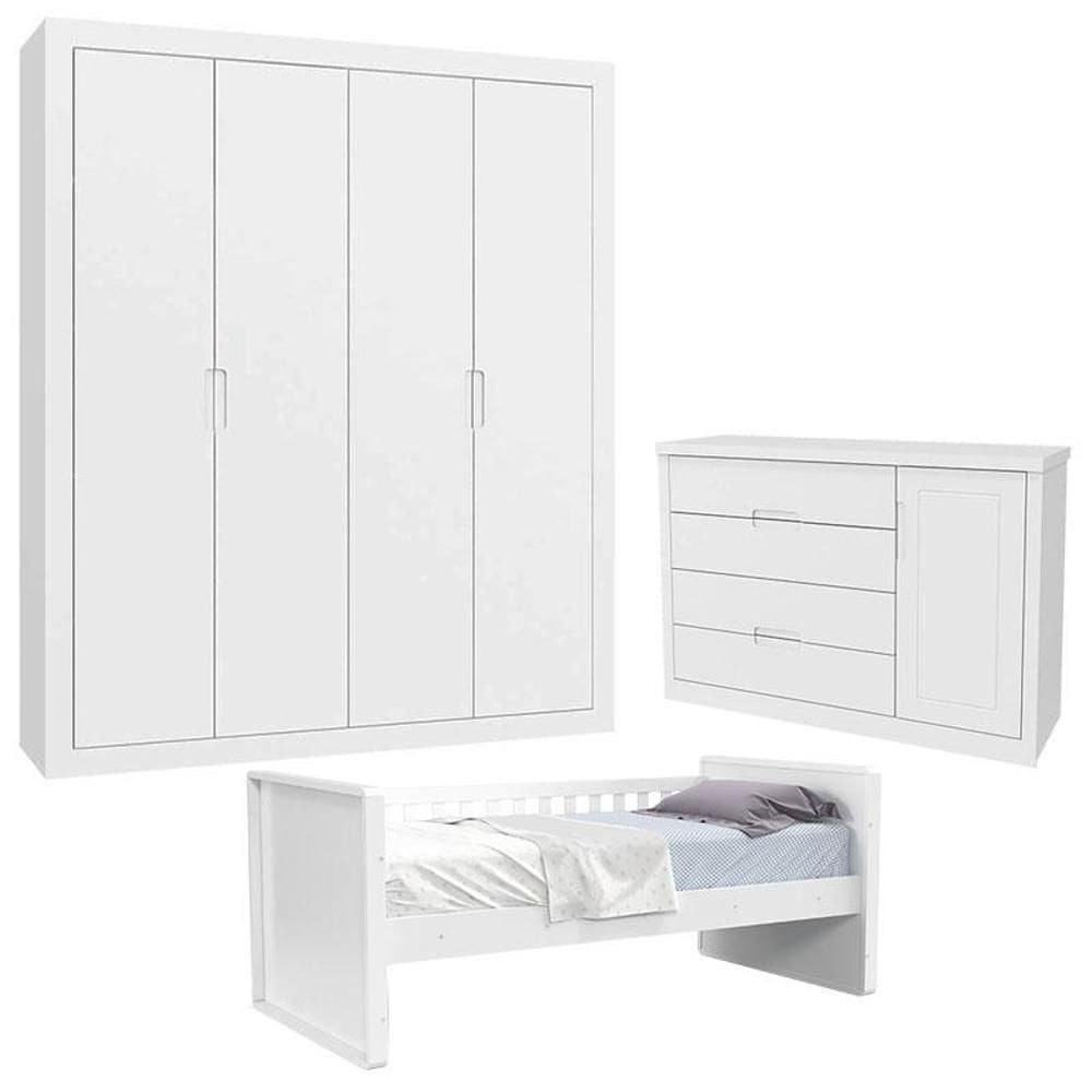 Quarto Infantil com Cama Tutto New 4 Portas Branco Acetinado - Matic