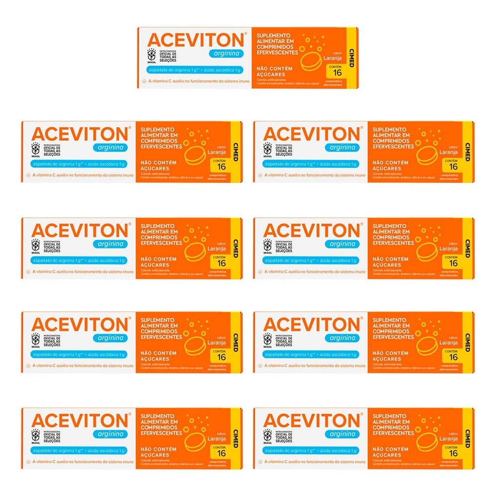 Kit 9 unidades Aceviton Arginina Laranja c/ 16 cpr