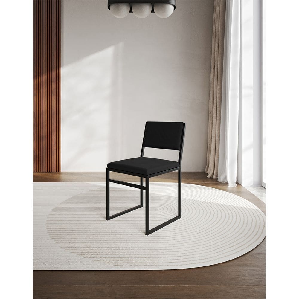 Cadeira de Jantar Industrial Assento Estofado Veludo Preto Isa