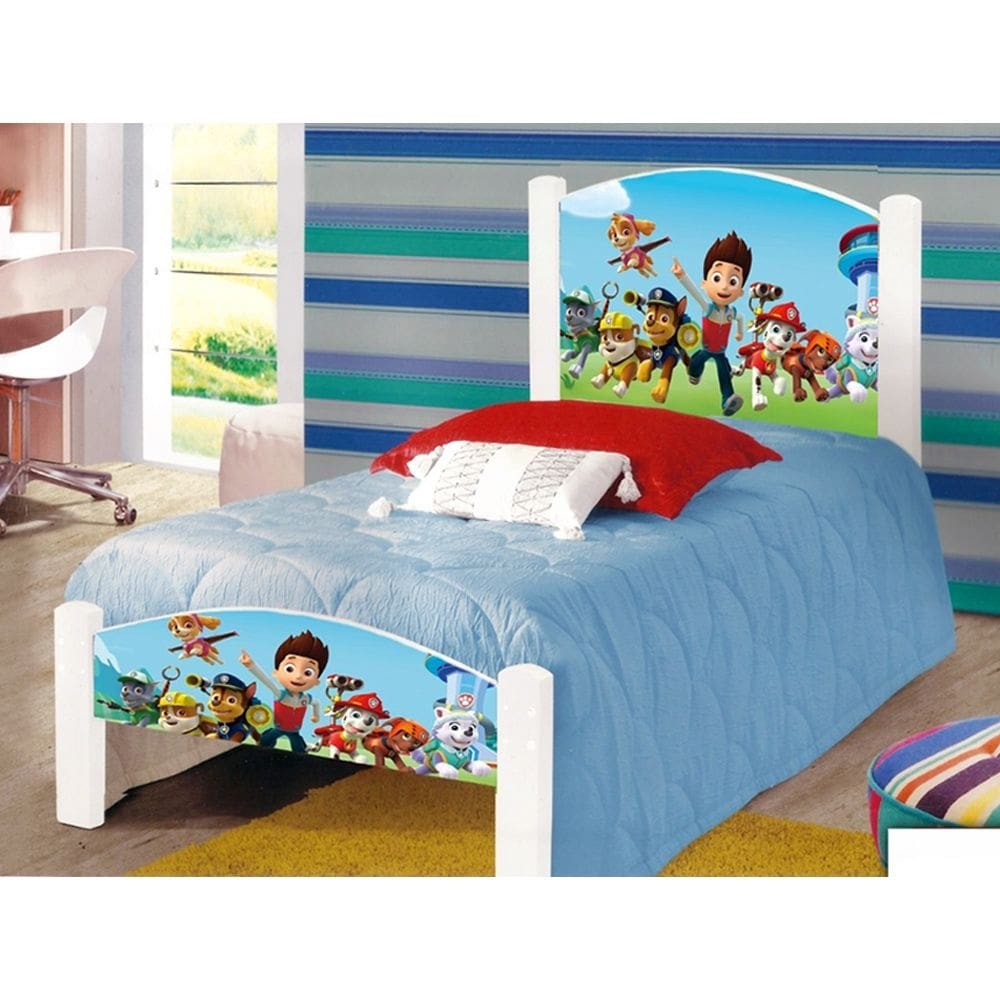 Cama Montessoriana Solteiro Infantil Patrulha Canina Adesivada com Colchão