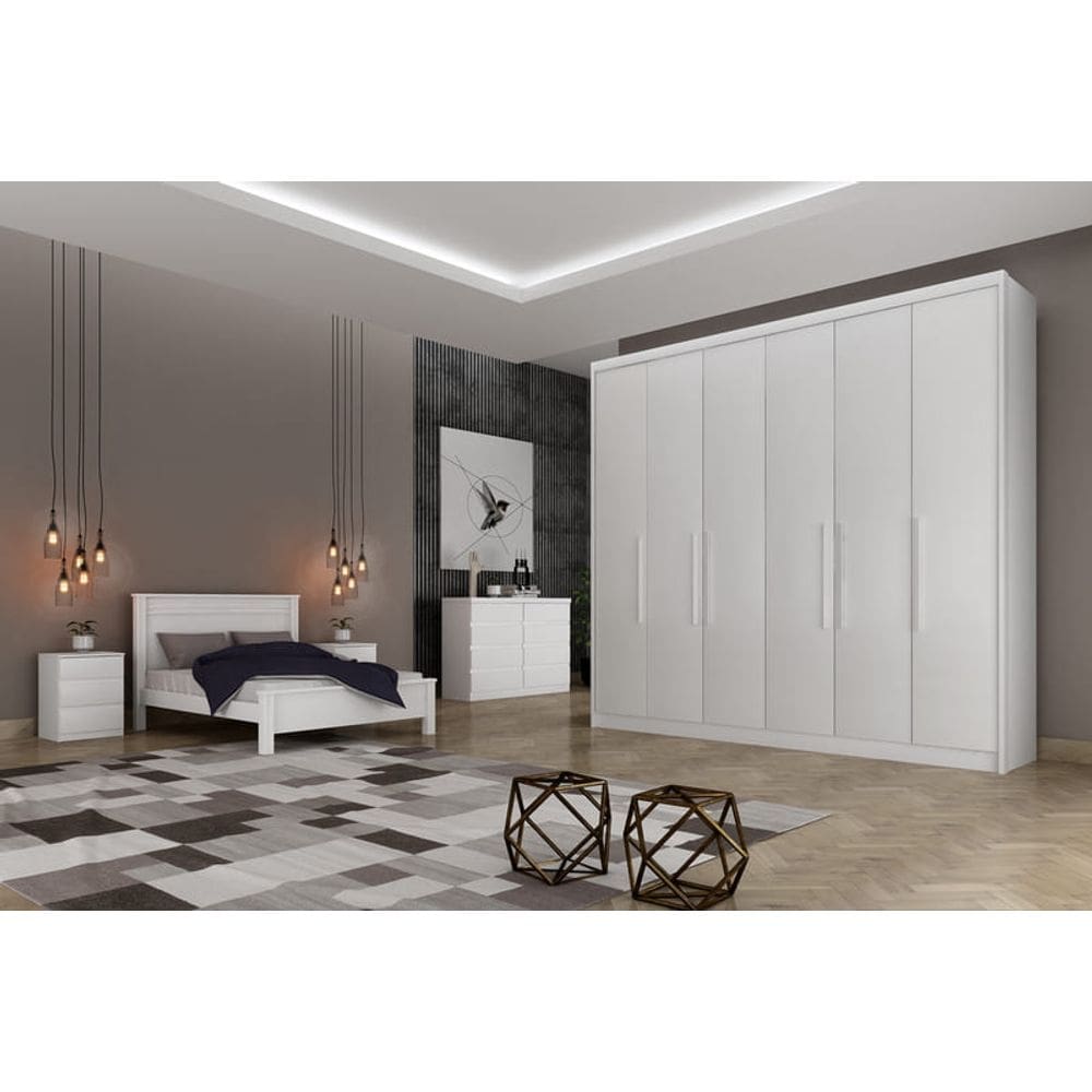 Guarda Roupa Casal 6 Portas 8 Gavetas - Granada-Branco - Móveis Novo Horizonte