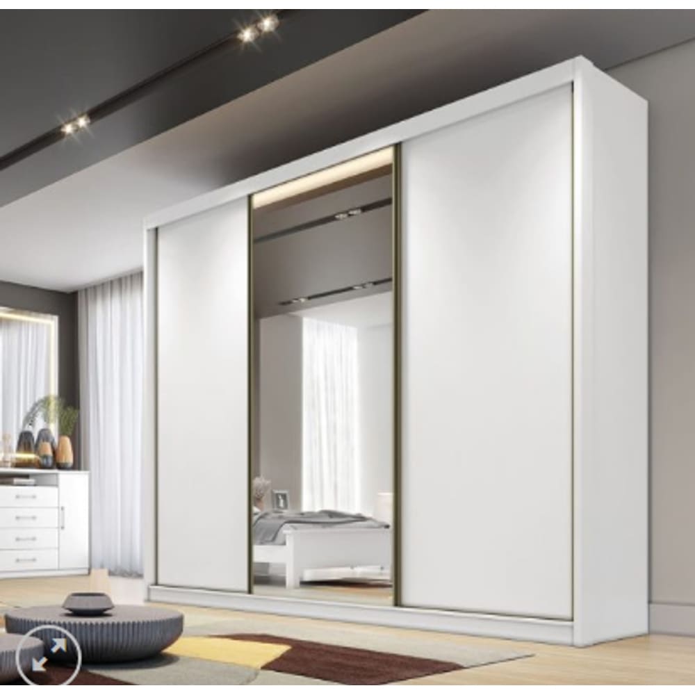 Guarda Roupa Casal Diamond 3 Portas 8 Gavetas Com 1 porta de Espelho - Branco - Móveis Novo Horizonte