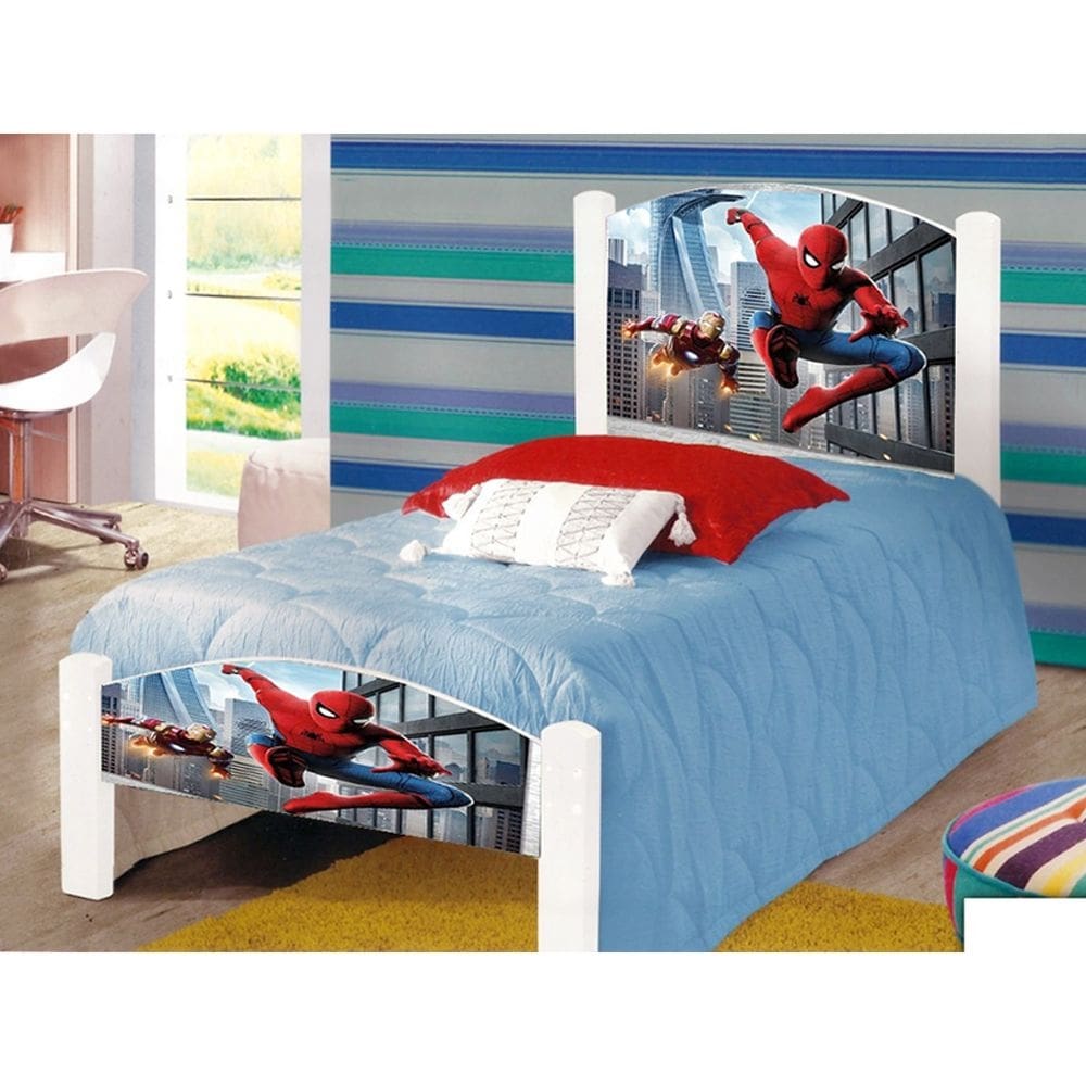 Cama de Criança Infantil Solteiro Adesivada Homem Aranha