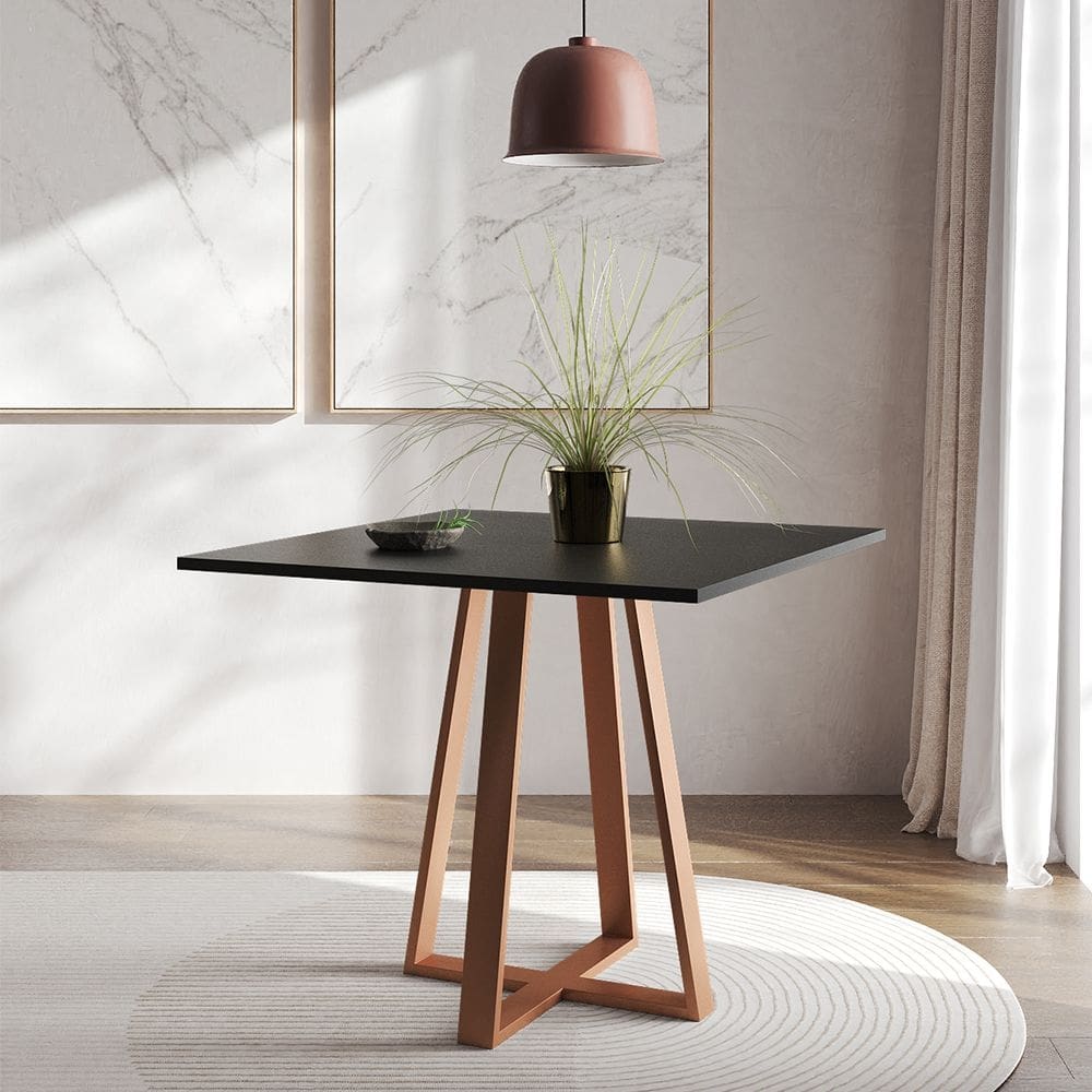 Mesa de Jantar Mônaco 90cm Preta Base Cobre