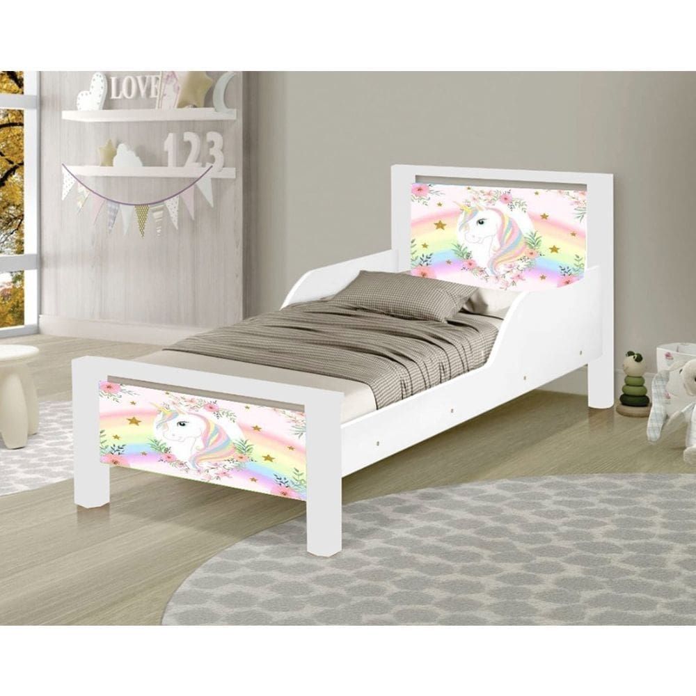 Mini Cama de Criança Infantil Adesivada o Unicórnio