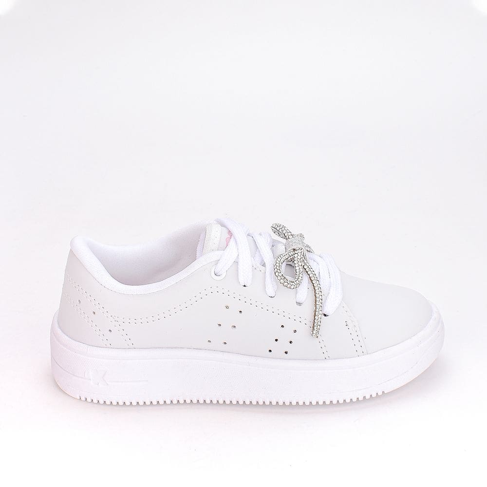 Tênis Casual Infantil Feminino Kidy Laço de Strass Branco