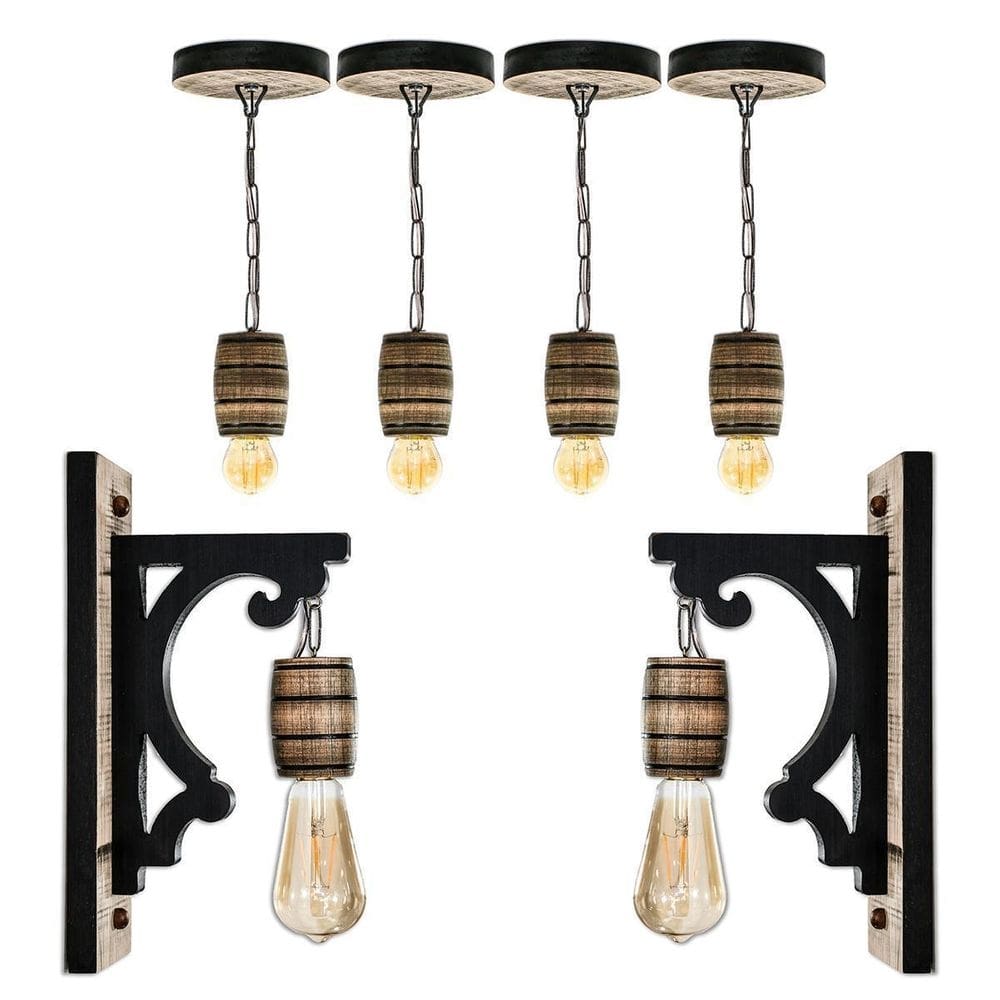 Kit Luminárias Rústicas Coloniais 4 Pendentes E 2 Arandelas