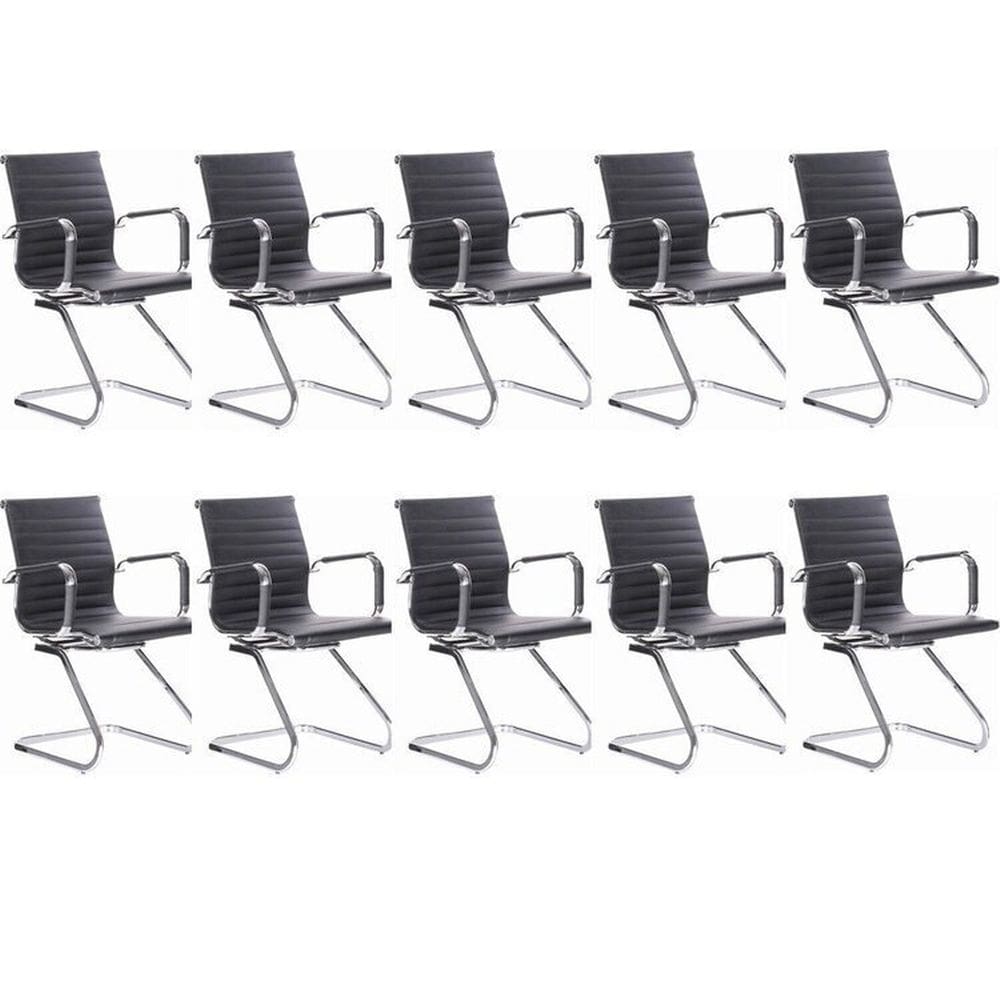 Kit 10 Cadeiras para Escritório Interlocutor Visitante Esteirinha Office Preto