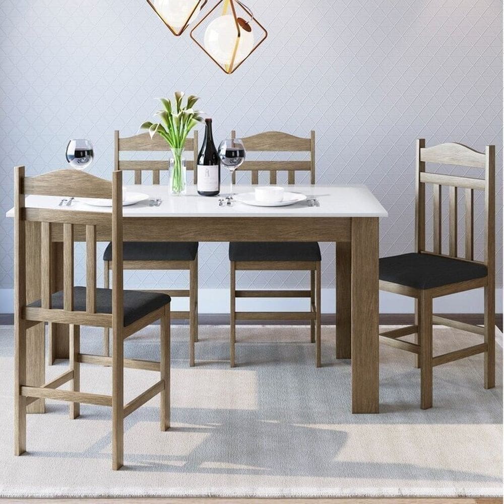 Conjunto Sala de Jantar Mesa Fixa com 4 Cadeiras Ameixa Negra