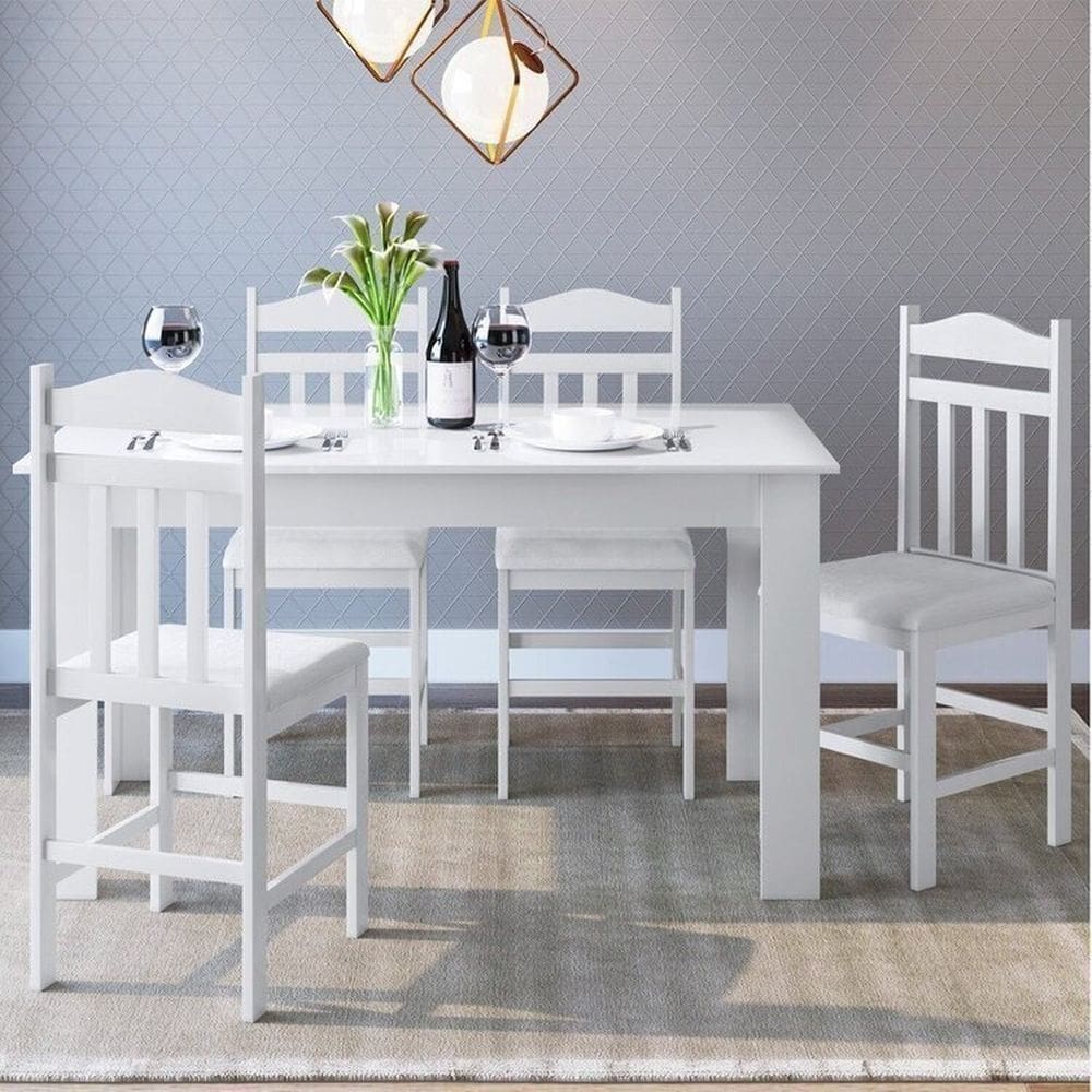 Conjunto Sala de Jantar Mesa Fixa com 4 Cadeiras Branco