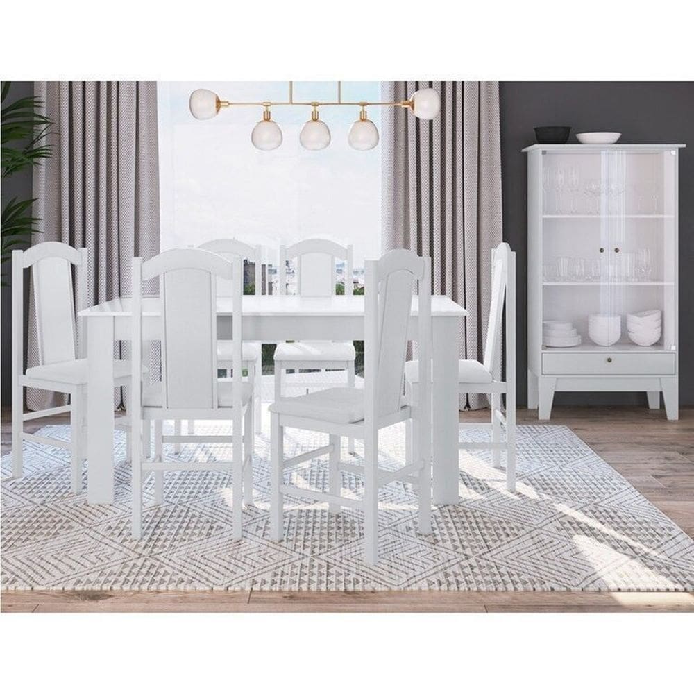 Conjunto Sala de Jantar Mesa Fixa com 6 Cadeiras Branco