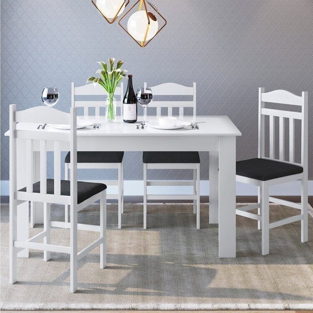 Conjunto Sala de Jantar Mesa Fixa com 4 Cadeiras Branco