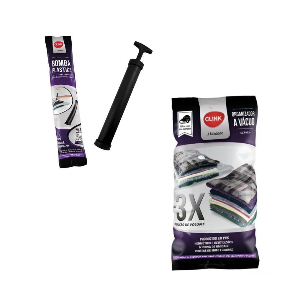 Kit Saco Organizador A Vácuo 50X60Cm Com Bomba Manual Clink