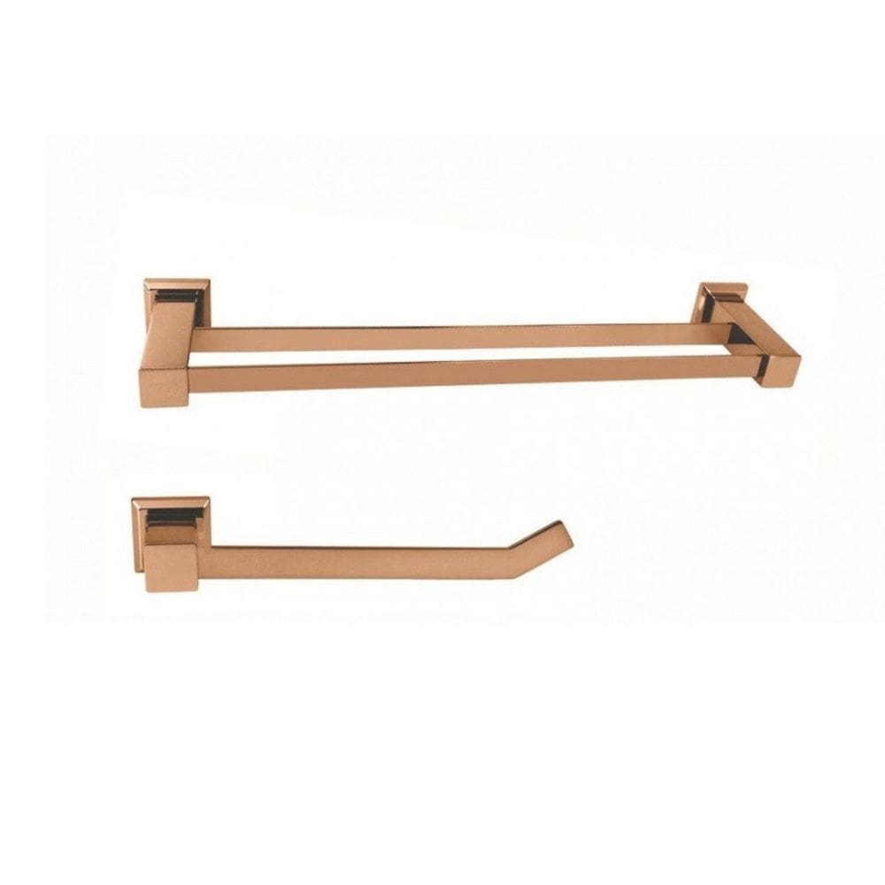 Kit Porta Toalha de Banho Dupla de 62cm e Porta Toalha de Rosto Ducon Metais Rosé Gold