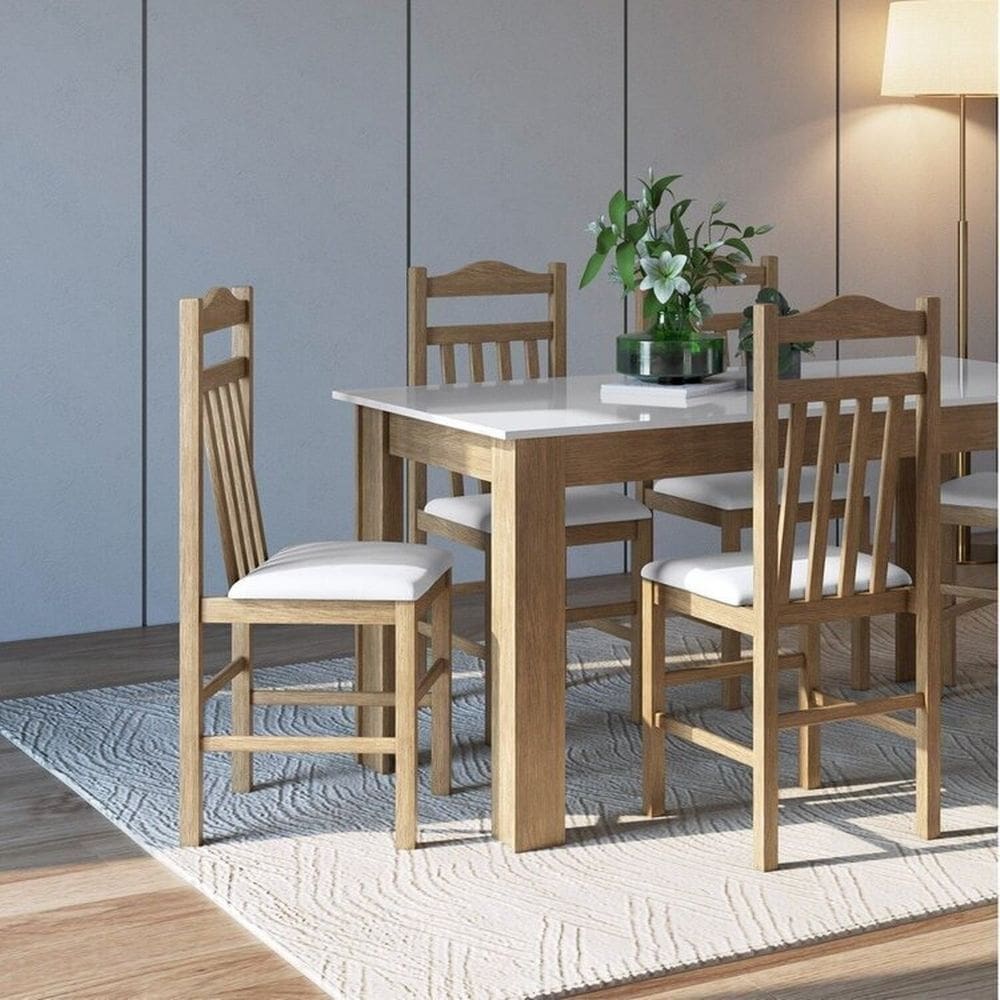 Conjunto Sala de Jantar Mesa Fixa com 4 Cadeiras Ameixa Negra