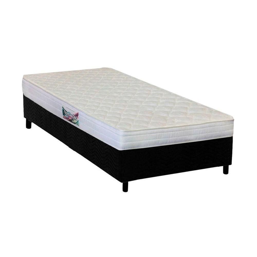 Cama Box Solteiro: Colchão Espuma Herval AG65 Frontier + Base CRC Suede Black(88x188)