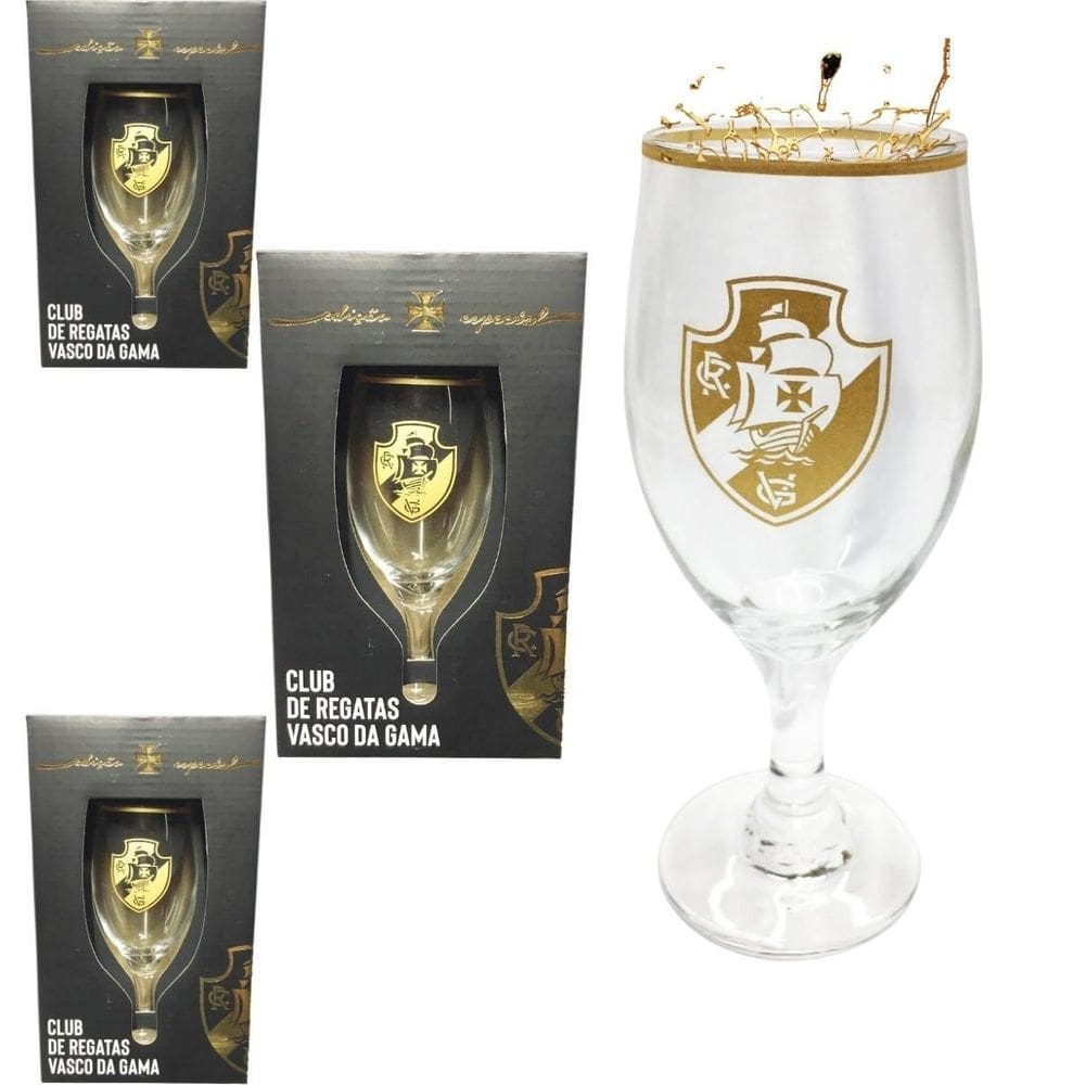 Kit 3 Taças Windsor 330Ml Vidro Time Vasco Edição Série Ouro