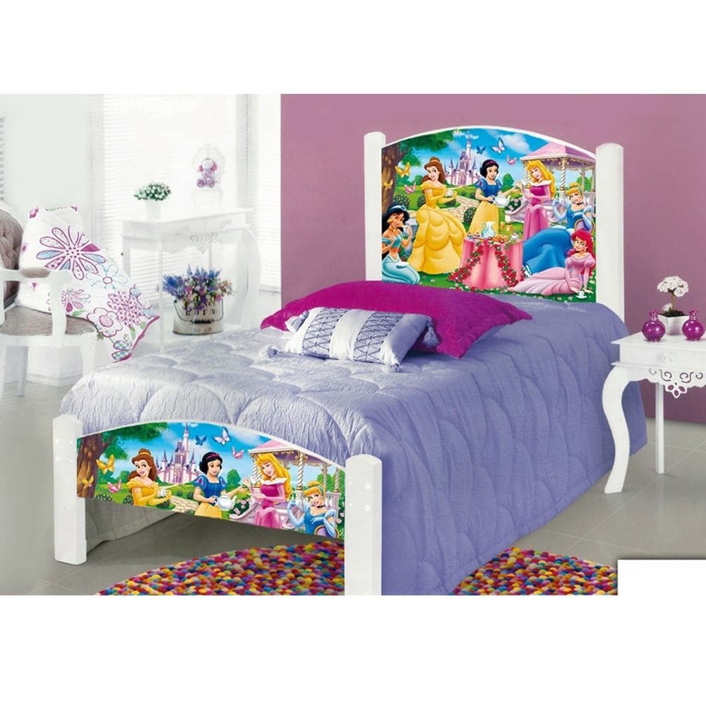 Cama de Criança Infantil Solteiro Adesivada Princesas