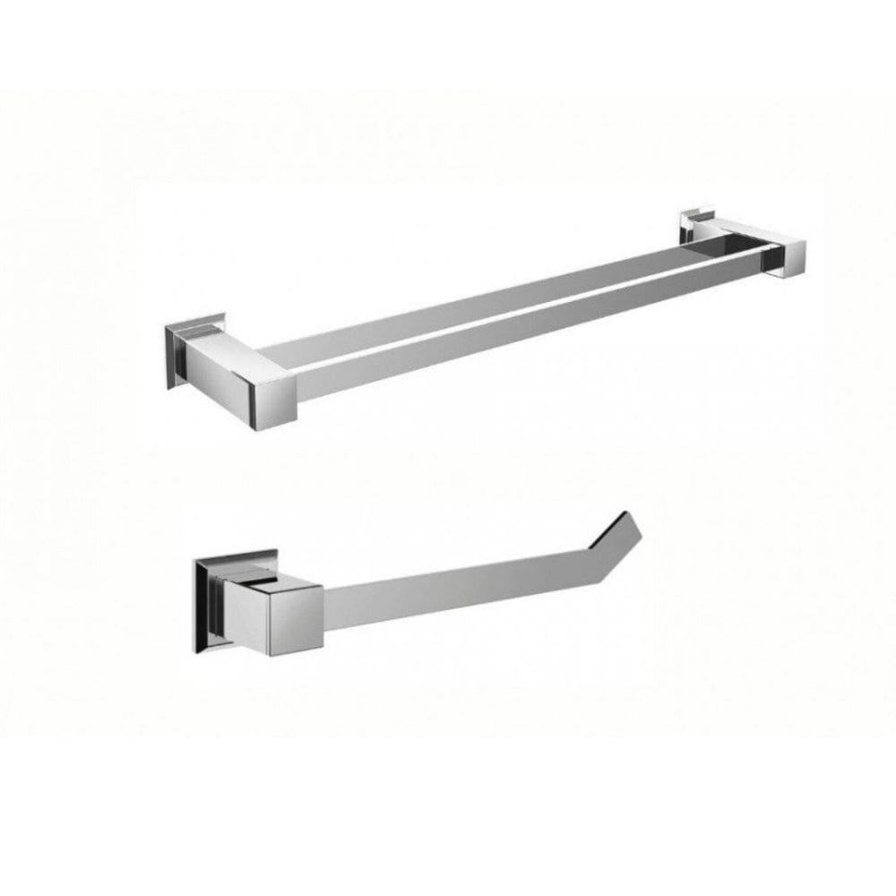 Kit Porta Toalha de Banho Dupla de 51cm e Porta Toalha de Rosto Ducon Metais Cromado