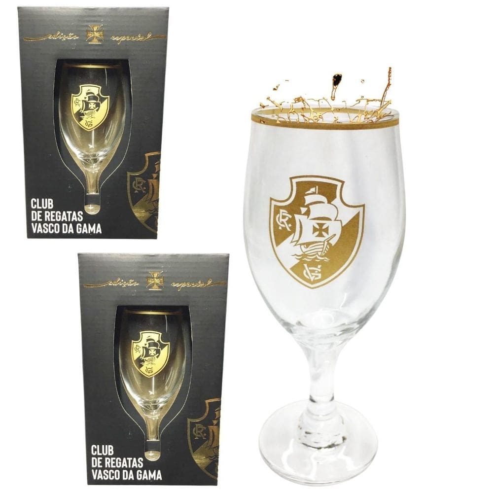 Kit 2 Taças Windsor 330Ml Vidro Time Vasco Edição Série Ouro
