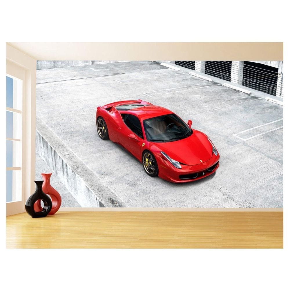Papel De Parede Carro Ferrari Vermelha Garage 3,5M Car108