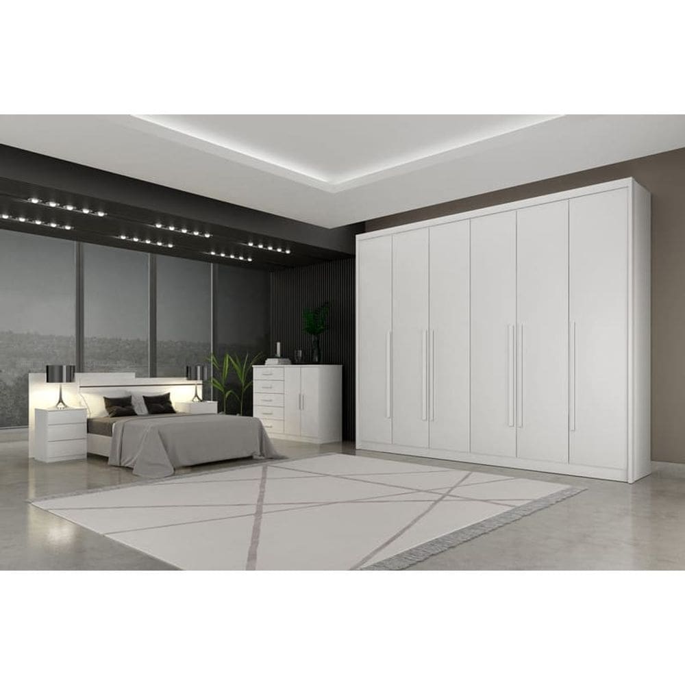 Guarda Roupa Casal 6 Portas 8 Gavetas - Orfeus-Branco - Móveis Novo Horizonte