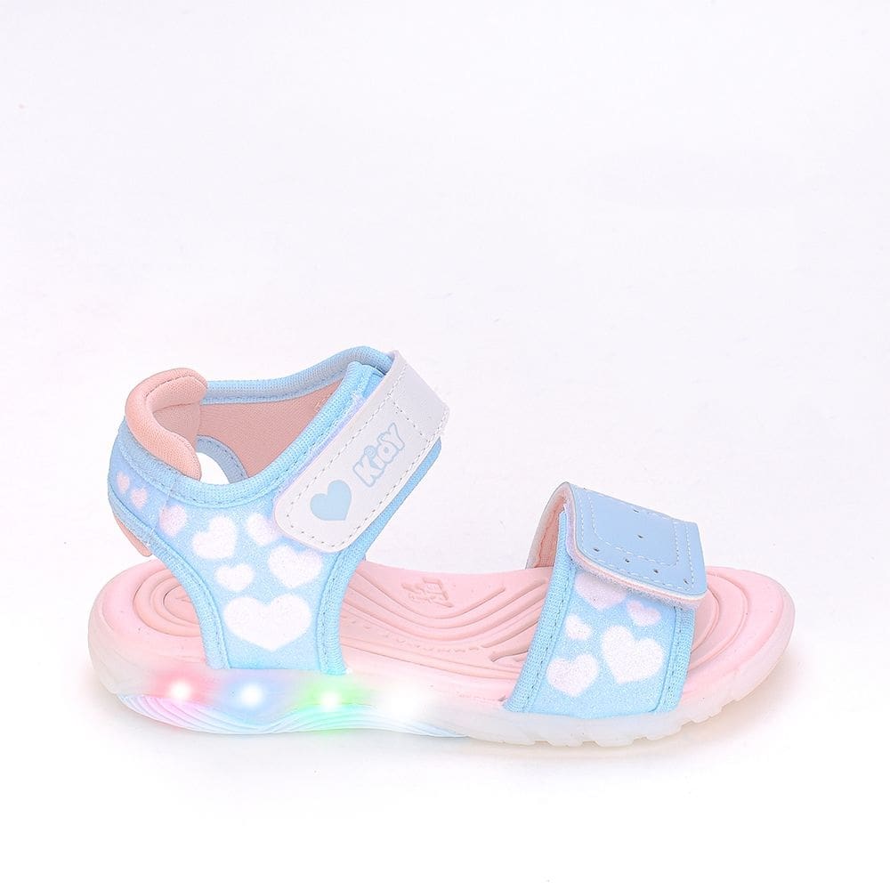 Sandália Infantil Led Kidy Wave Corações e Glitter Azul Bebê
