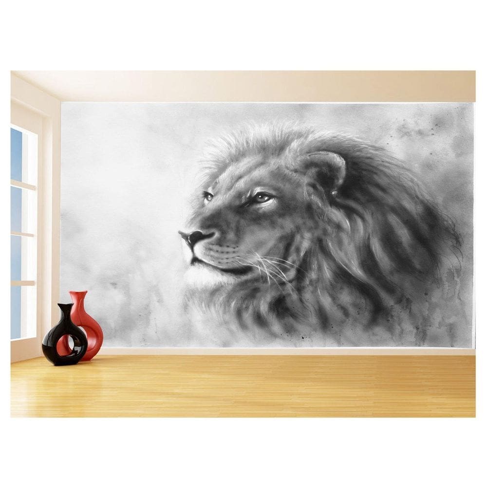 Papel De Parede Animais Leão Paisagem Olhando 3,5M Anm478