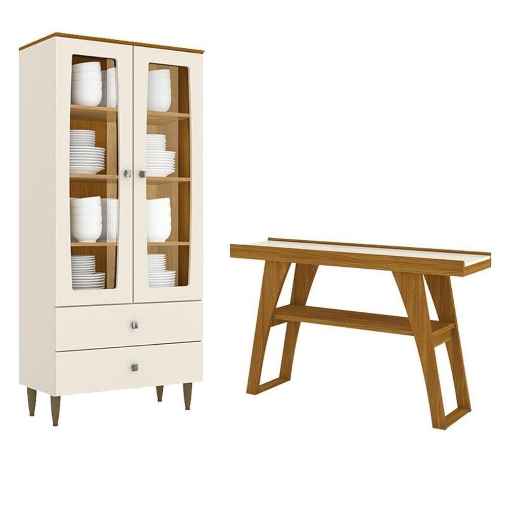 Cristaleira Liz e Aparador Menphis Off White Nature – Henn