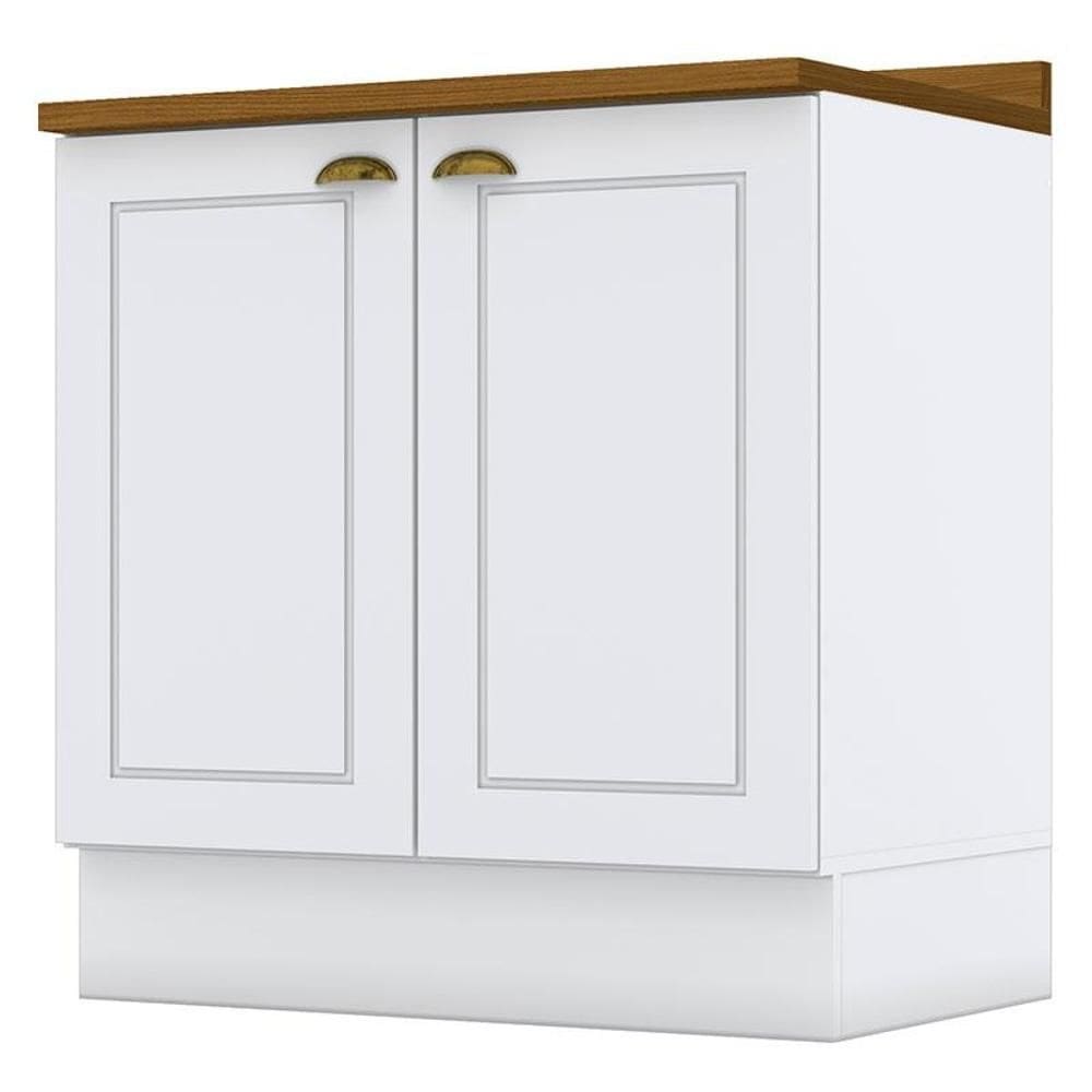 Balcão 2 Portas 80 cm Americana Branco com Tampo Nature – Henn