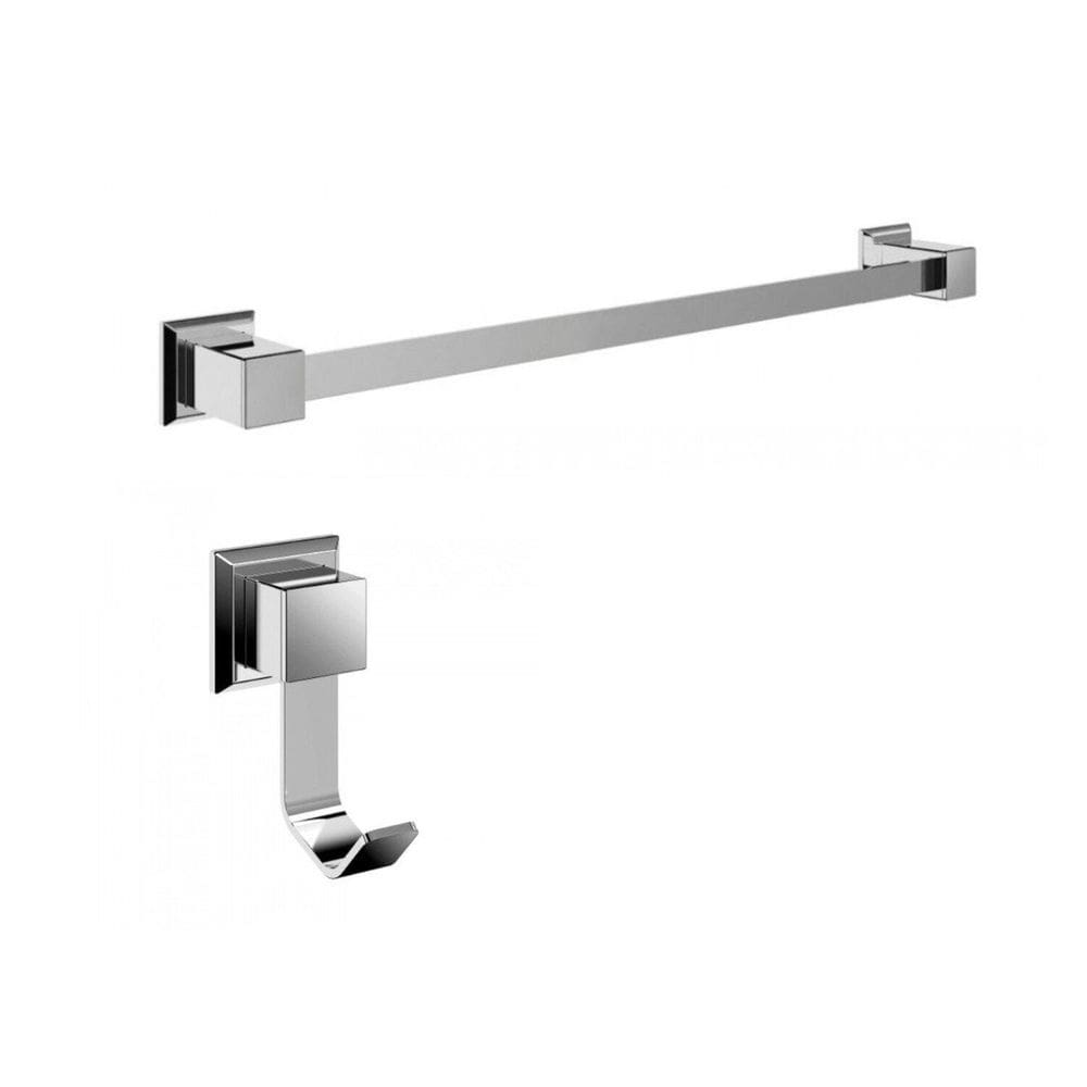 Kit com Porta Toalha de Banho 62cm e 01 Cabide Cromado Ducon Metais Cromado