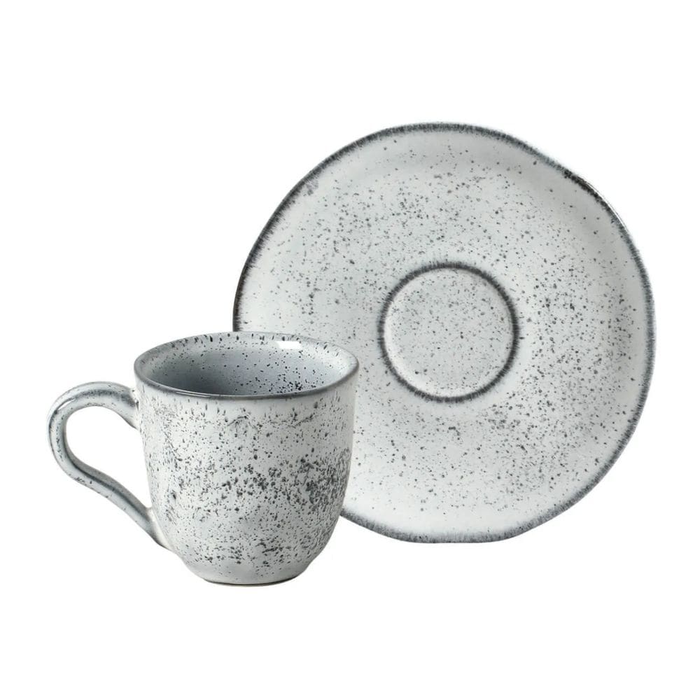 Kit 6 Xícaras de Café 120ml C/ Pires Stoneware Orgânico Echo Porto Brasil