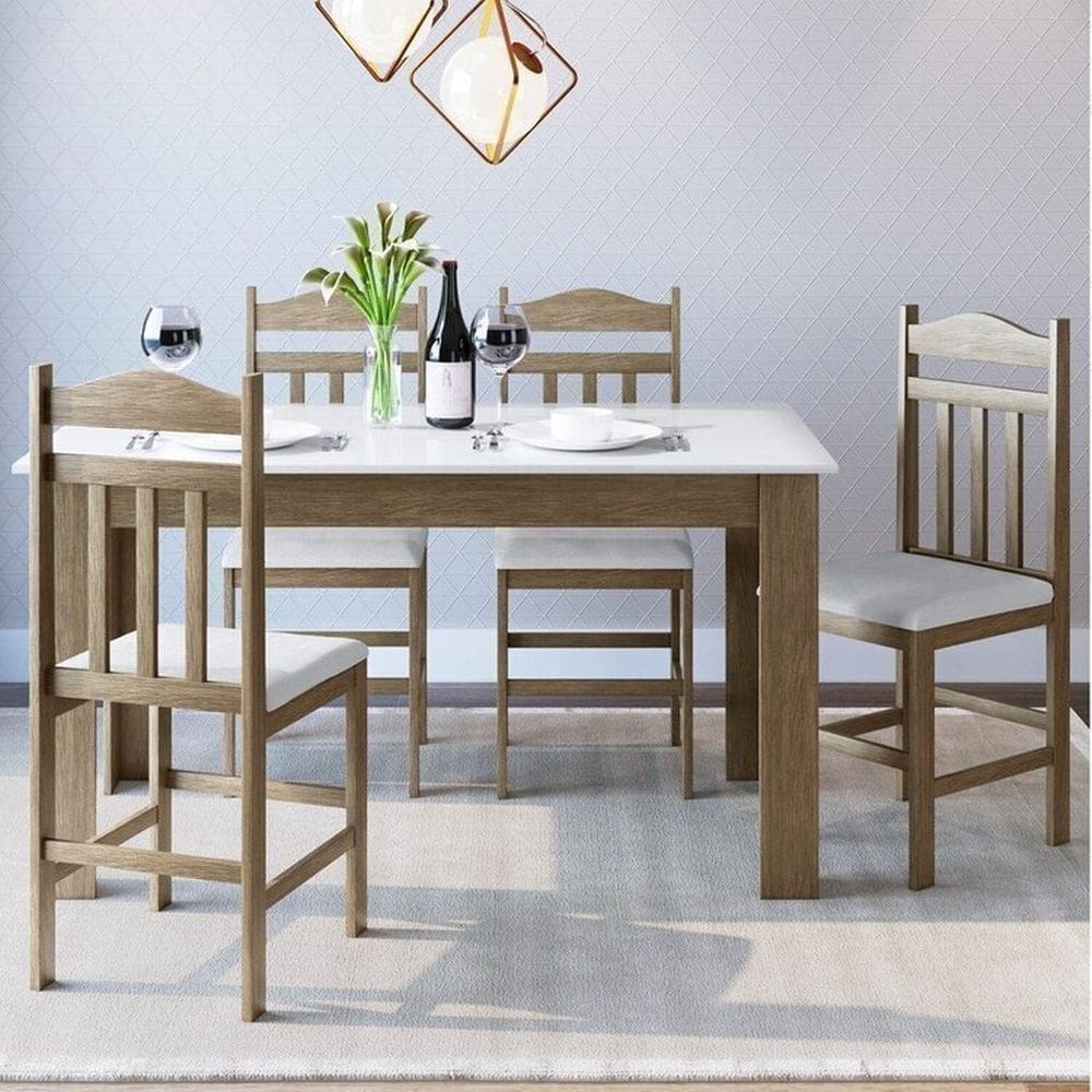 Conjunto Sala de Jantar Mesa Fixa com 4 Cadeiras Ameixa Negra