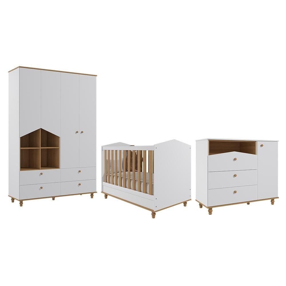 Dormitório Infantil Casinha Guarda Roupa, Cômoda 1 Porta e Berço Mimo - Permóbili Baby