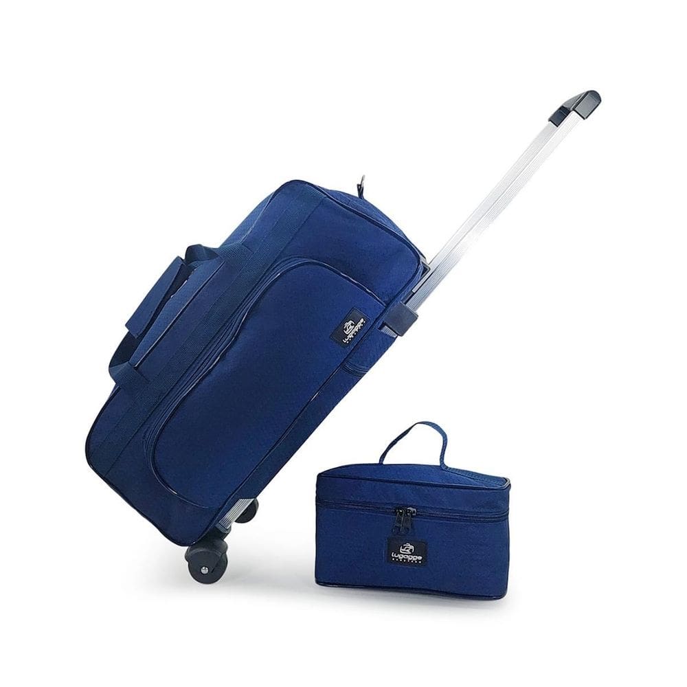Kit Bolsa Média Viagem Rodinha Azul Geométrico