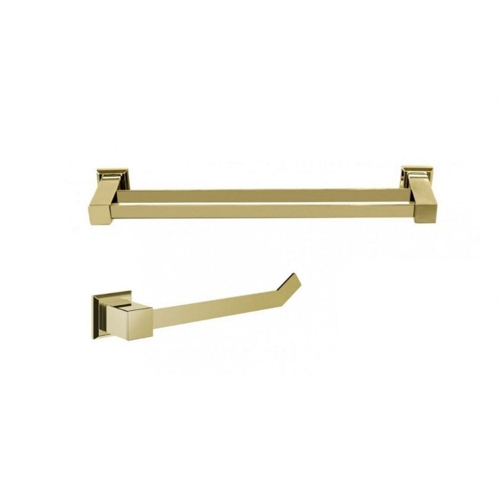 Kit Porta Toalha de Banho Dupla com 62cm e Porta Toalha de Rosto Ducon Metais Gold