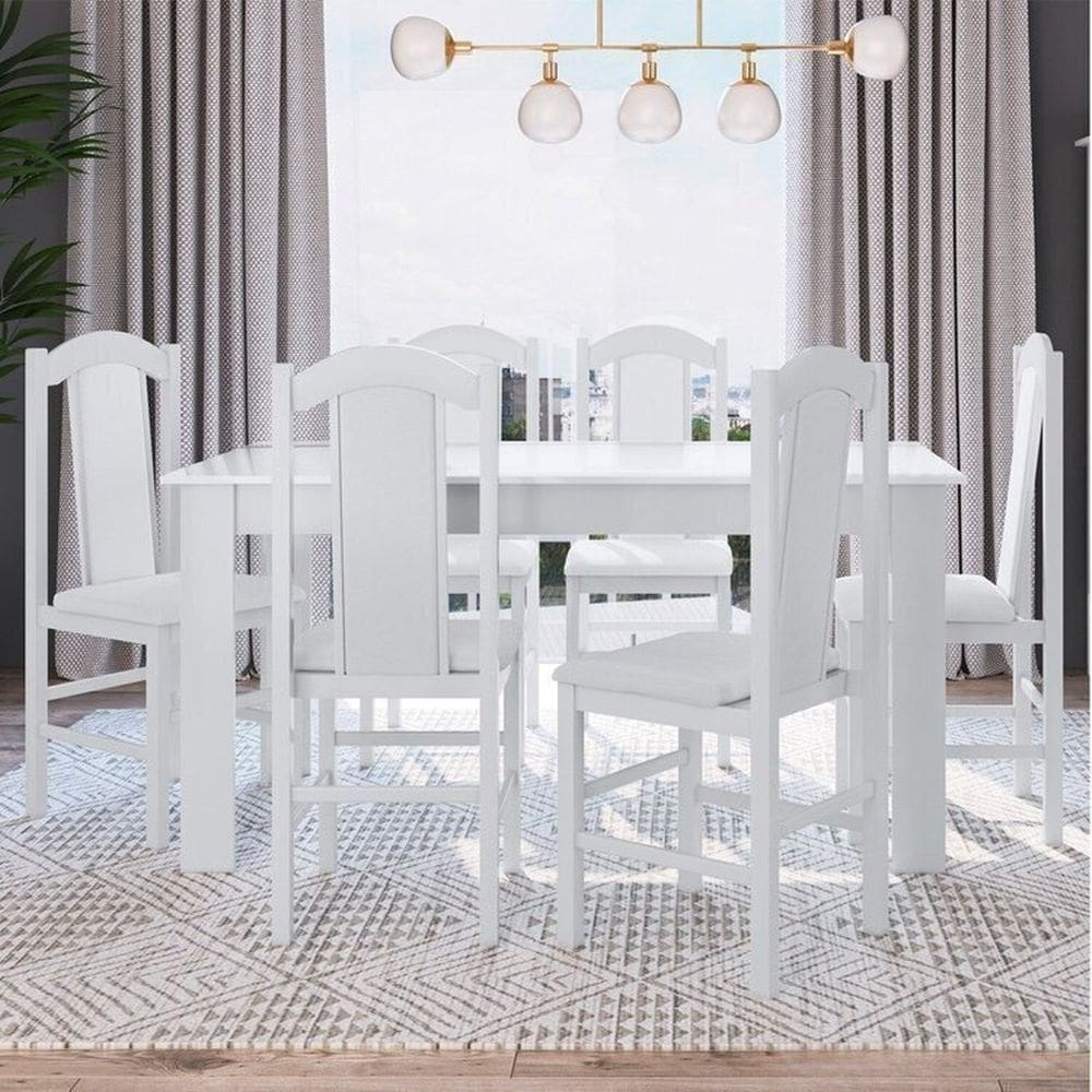 Conjunto Sala de Jantar Mesa Fixa com 6 Cadeiras Branco