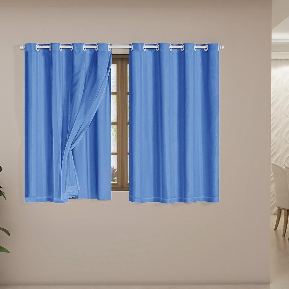 Cortina Blackout Voil 2,80X1,60 Corta Luz Sala Quarto Azul