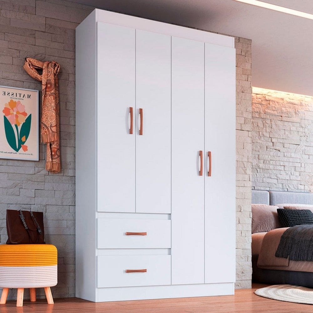 Guarda-Roupa Solteiro Dallas 4 Portas 2 Gavetas Branco Doripel