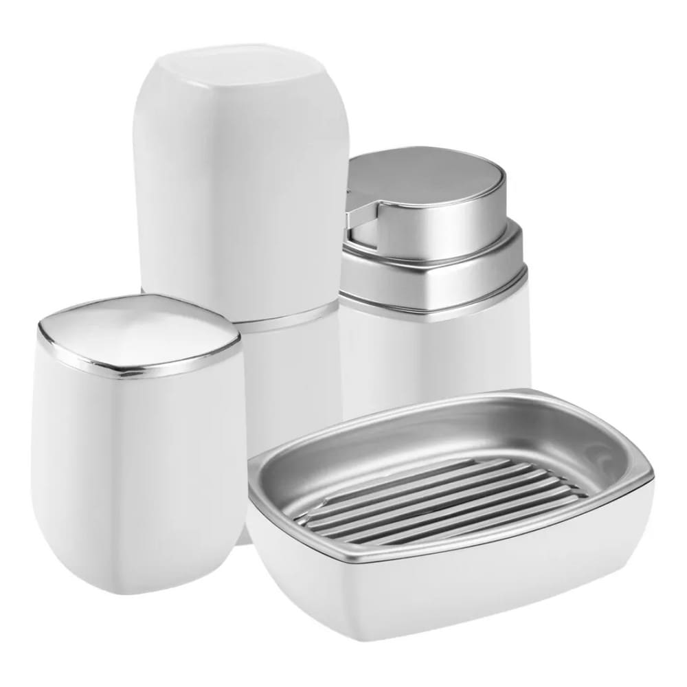 Kit Banheiro Lavabo 4 Peças De Bancada branco e prata Arthi