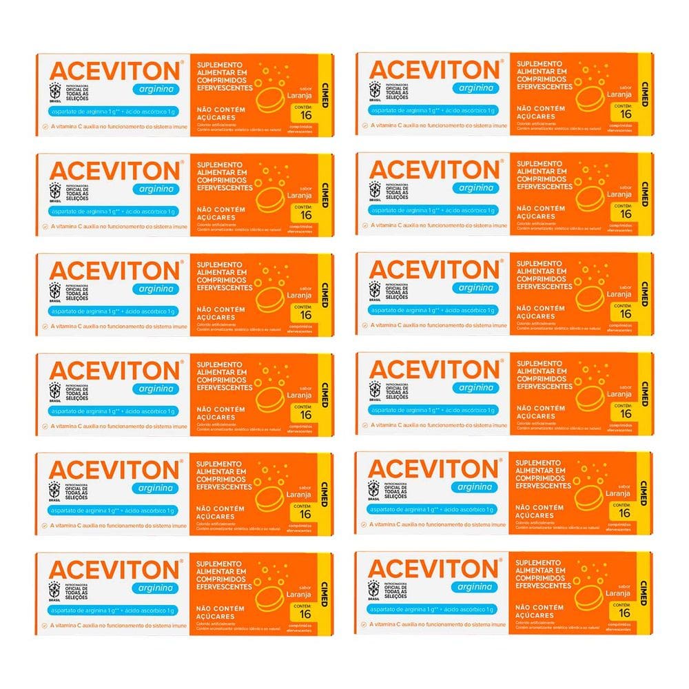 Kit 12 unidades Aceviton Arginina Laranja c/ 16 cpr
