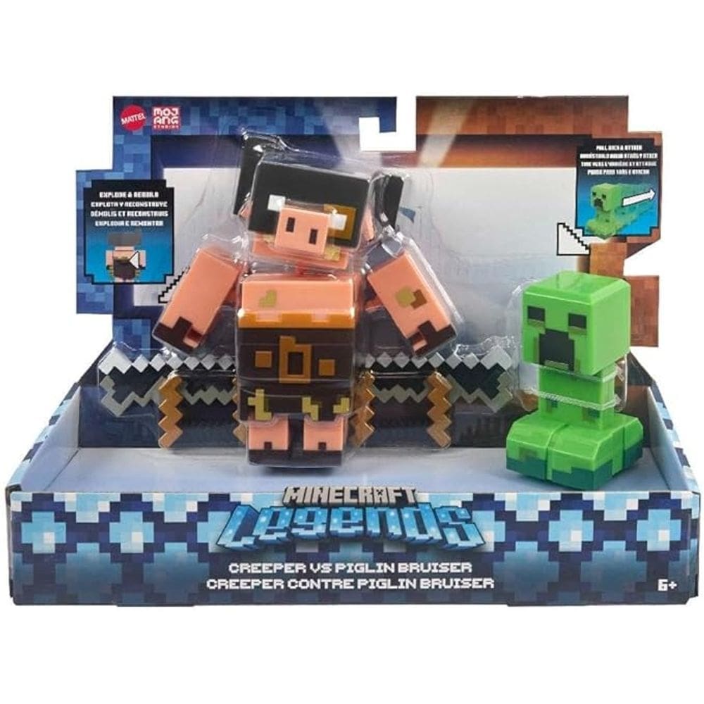 Boneco - Mineraft Legends Creeper vs Piglin Bruiser MATTEL