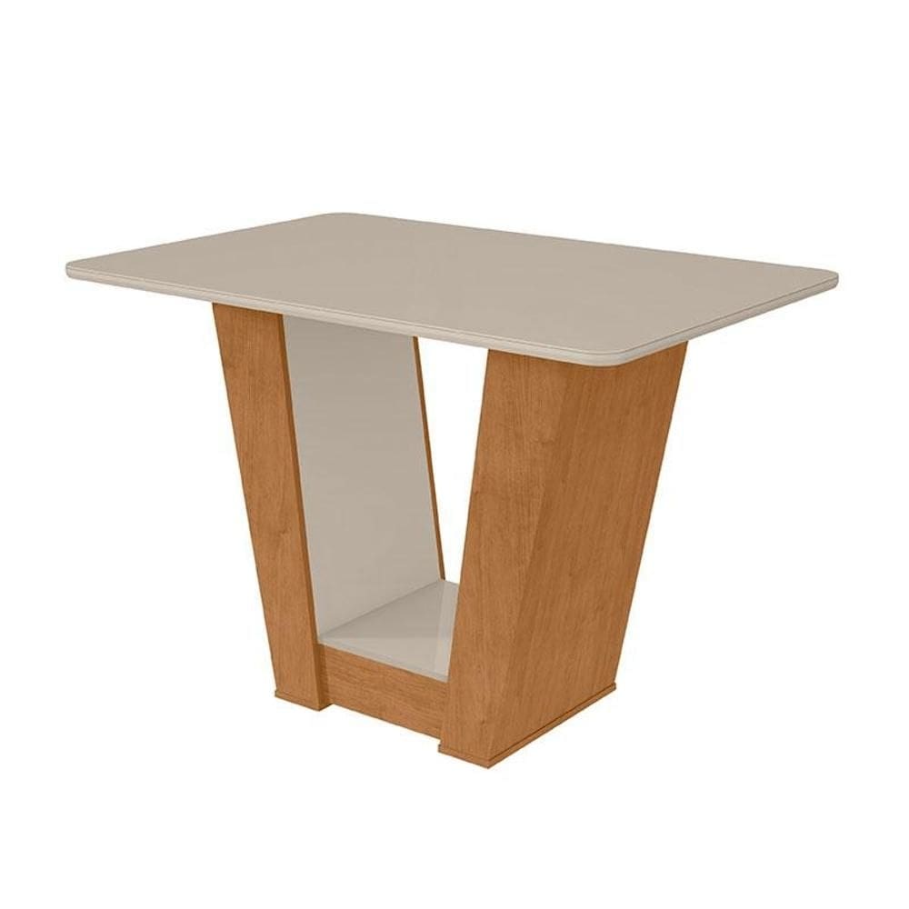 Mesa de Jantar Apogeu 120 cm Amêndoa Clean Off White Tampo com Vidro – Lopas