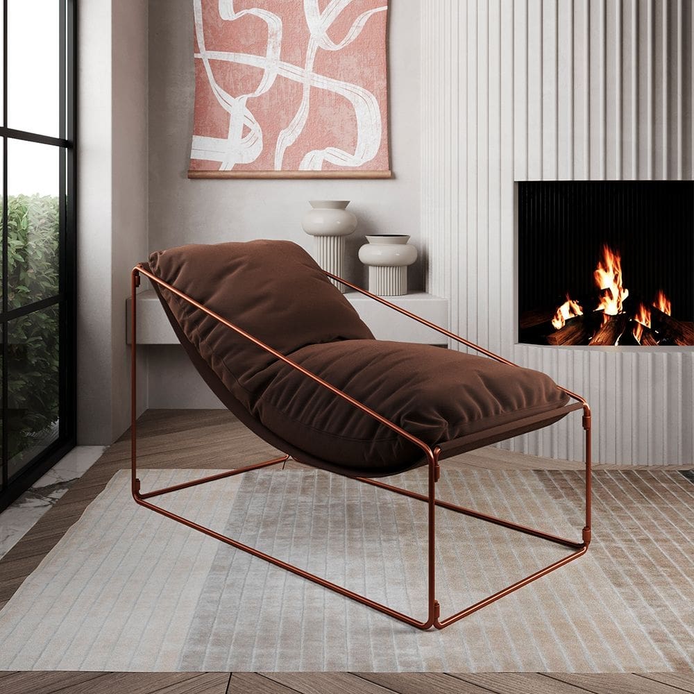Espreguiçadeira Industrial Arpoador com Almofada Cobre e Marrom