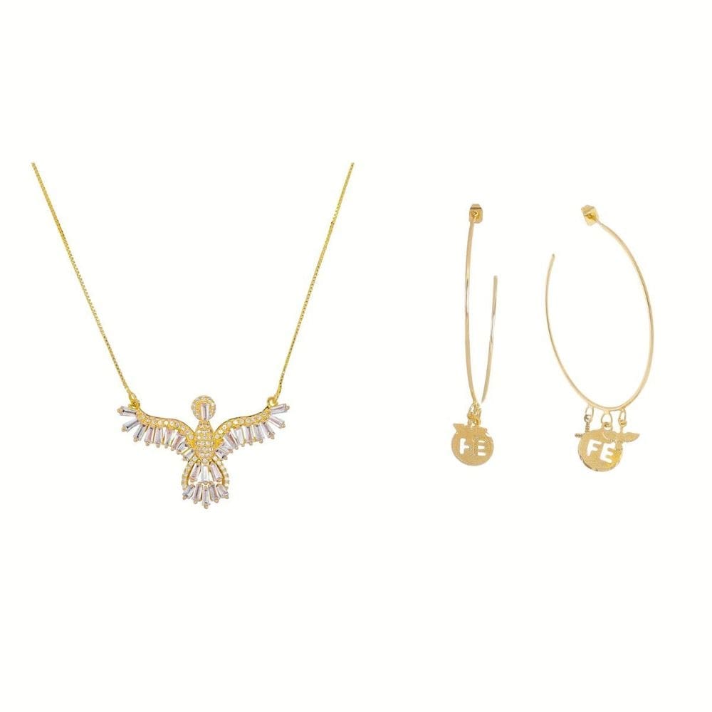 Compre Colar Espirito Santo Ganhe Brinco Fé Banhado Ouro18k