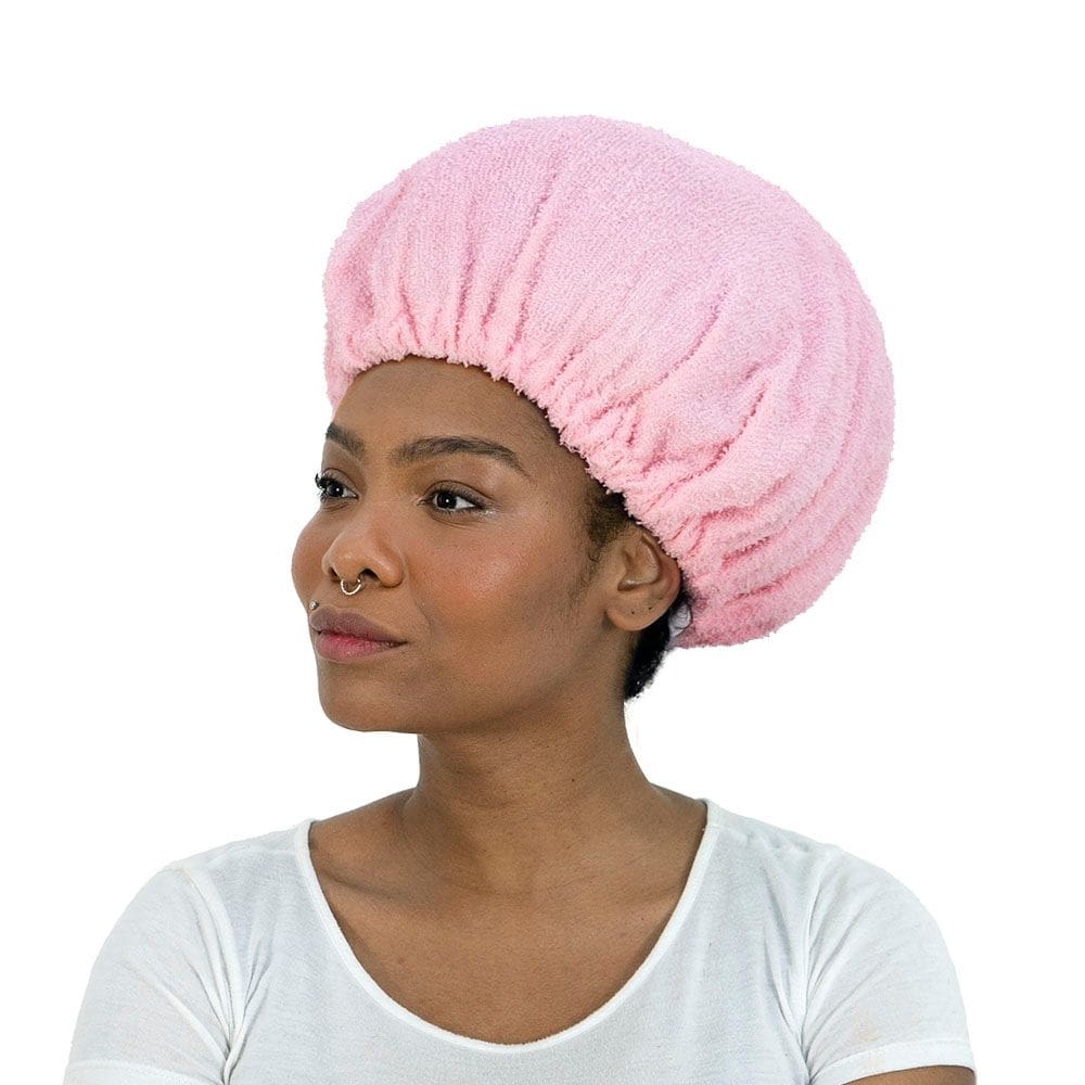 Touca Toalha Com Elástico Para Secar Cabelo Rosa