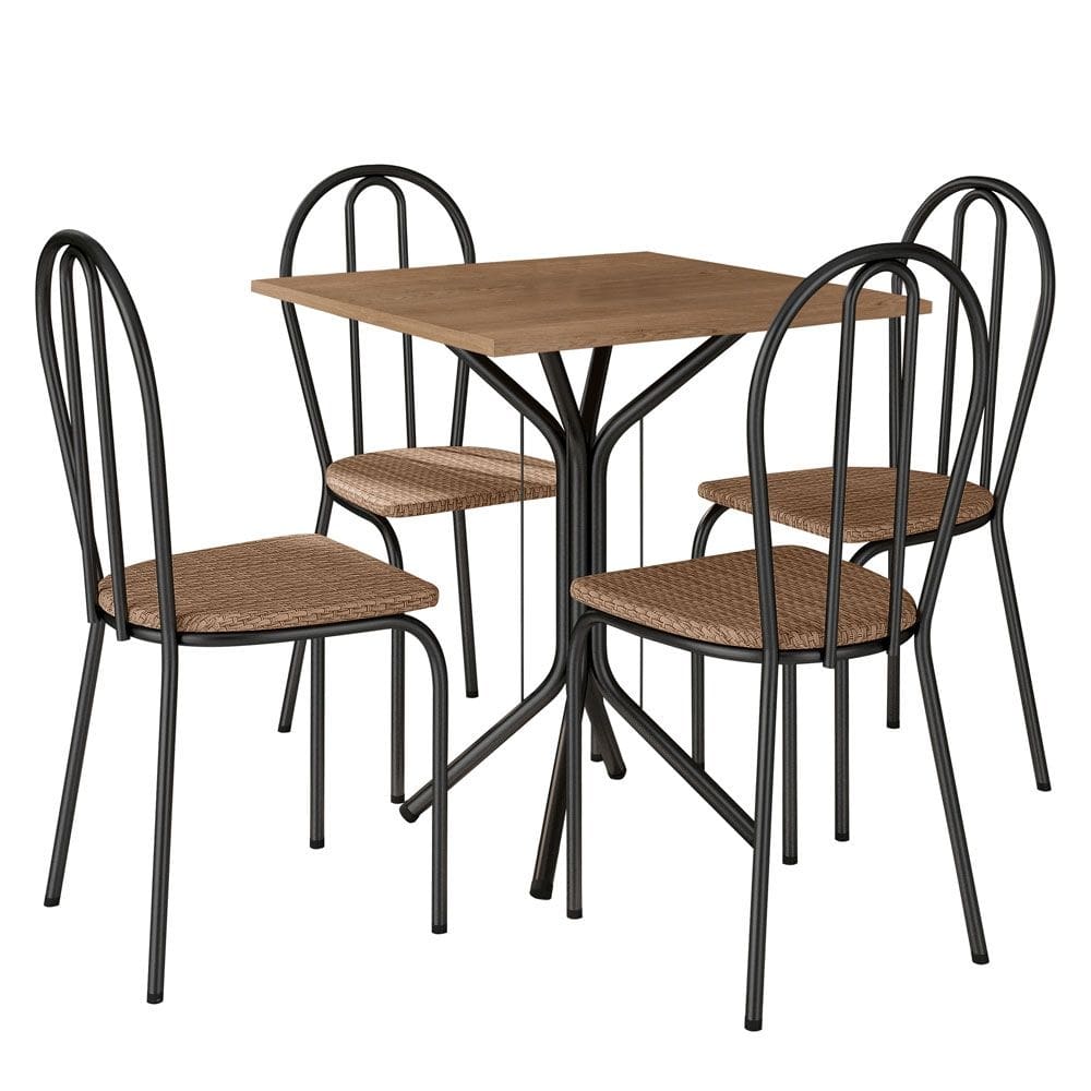 Kit Mesa de Jantar Thaisa 67,5cm com 04 Cadeiras Texas Ratan Ferro Preto - Pallazio